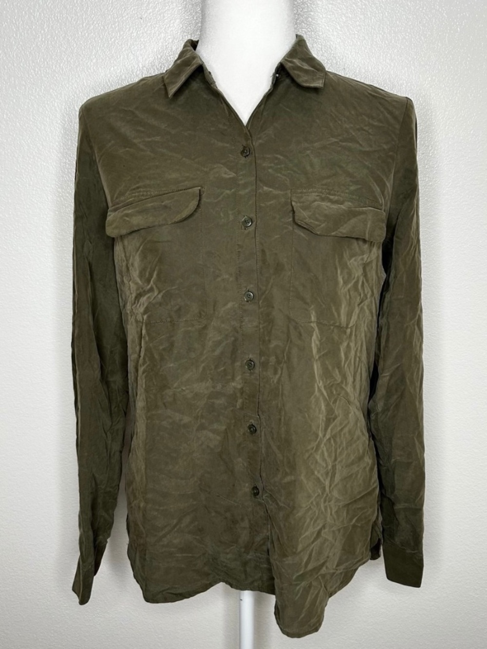 Express Womens Olive Green The City Shirt Button-Up Long Sleeve Top Blouse Sz S
